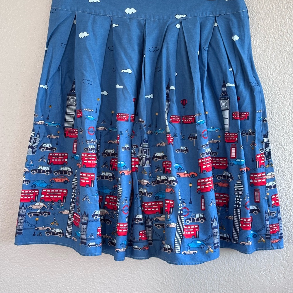 London Skyline Print Circle Skirt Blue Red‎ Retro A-Line Size XL - Picture 8 of 10